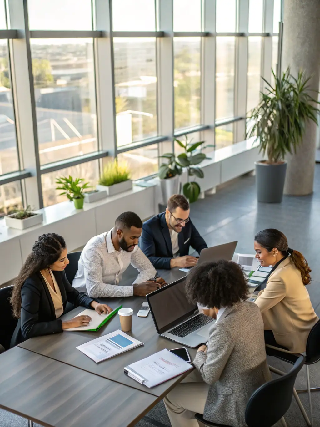 A diverse team collaboratively solving a complex problem during a Platinum Innovations training session, showcasing improved productivity.
