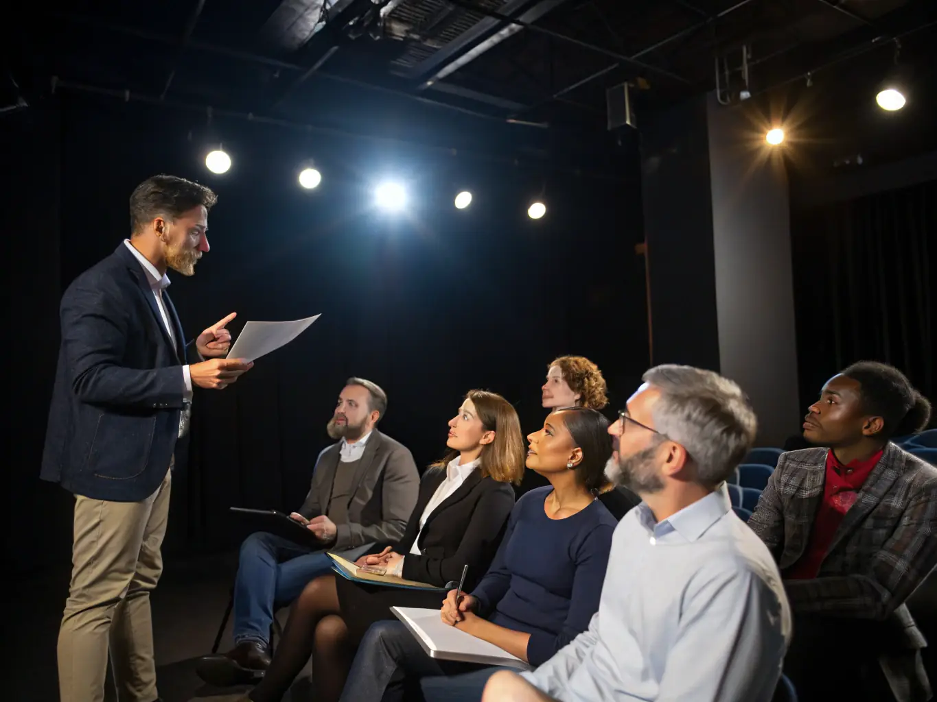 An image of a dynamic sales workshop with participants engaging in role-playing exercises, showcasing the interactive and practical nature of the Sales Training Program.