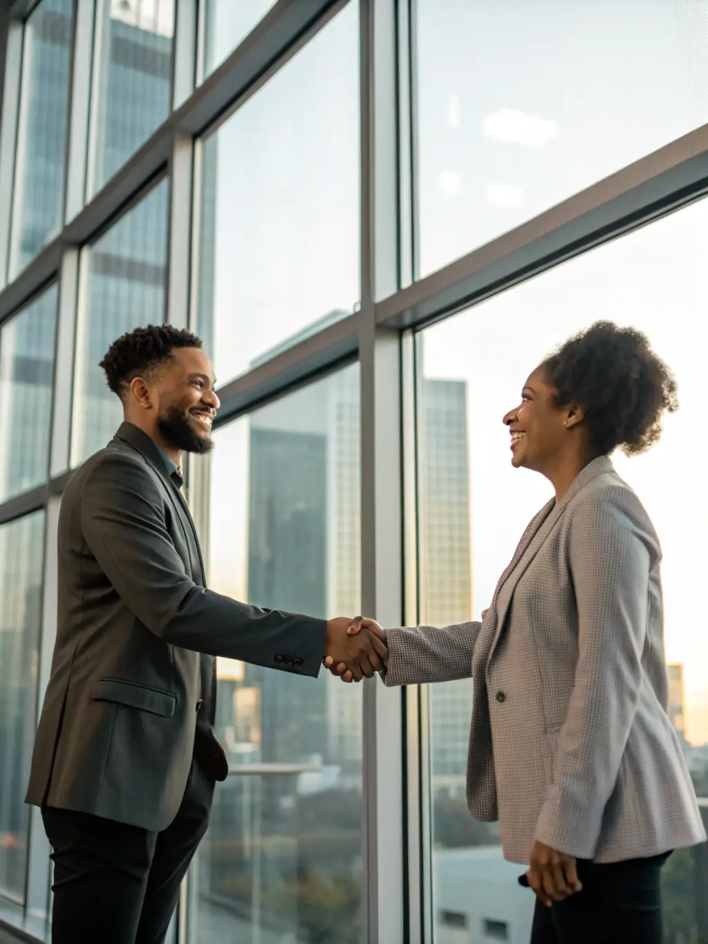 An image depicting a successful business negotiation, with two professionals shaking hands after reaching an agreement.